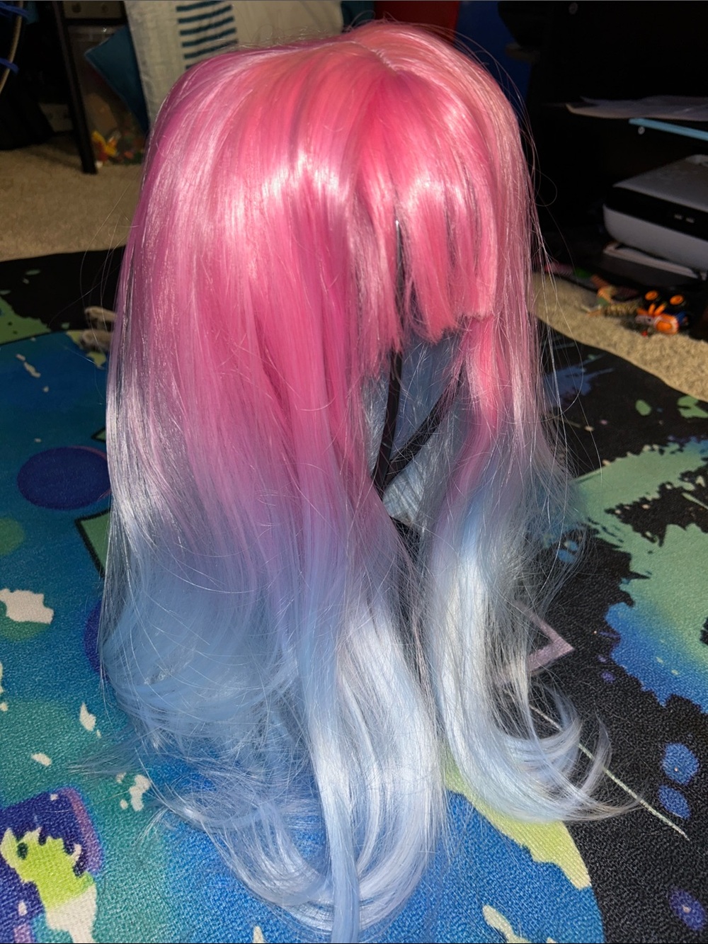 Pink & Blue Ombre Synthetic Wig for Women - Stylish Two-Tone Hair